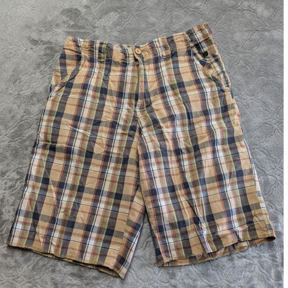 Quiksilver Surf Skate Plaid Cargo Shorts Tan Multicolor Casual Y2K Men’s Size 31